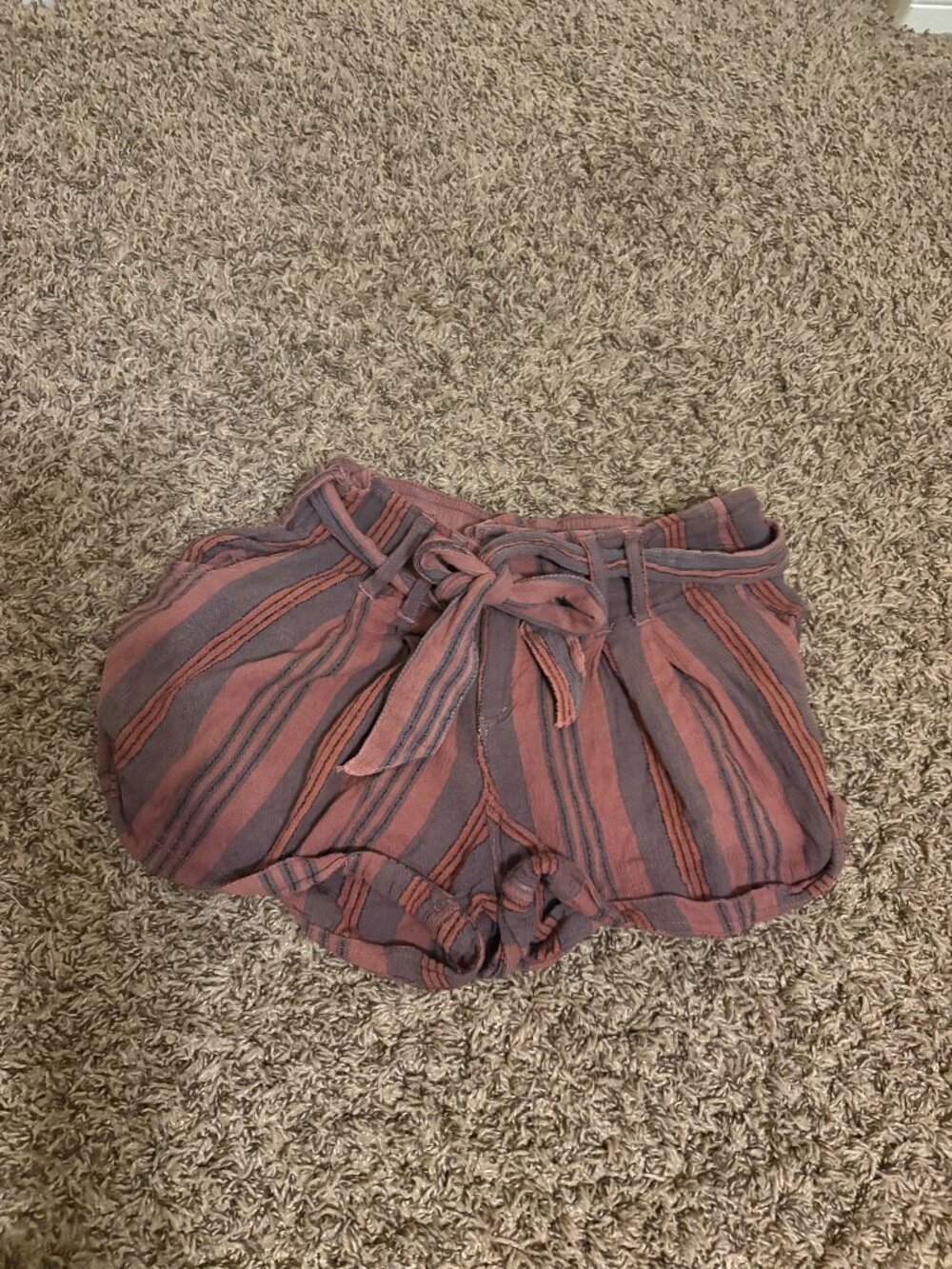 Free People Striped Shorts Size 2 Orange Purple 100% Cotton Tie Belt Pockets